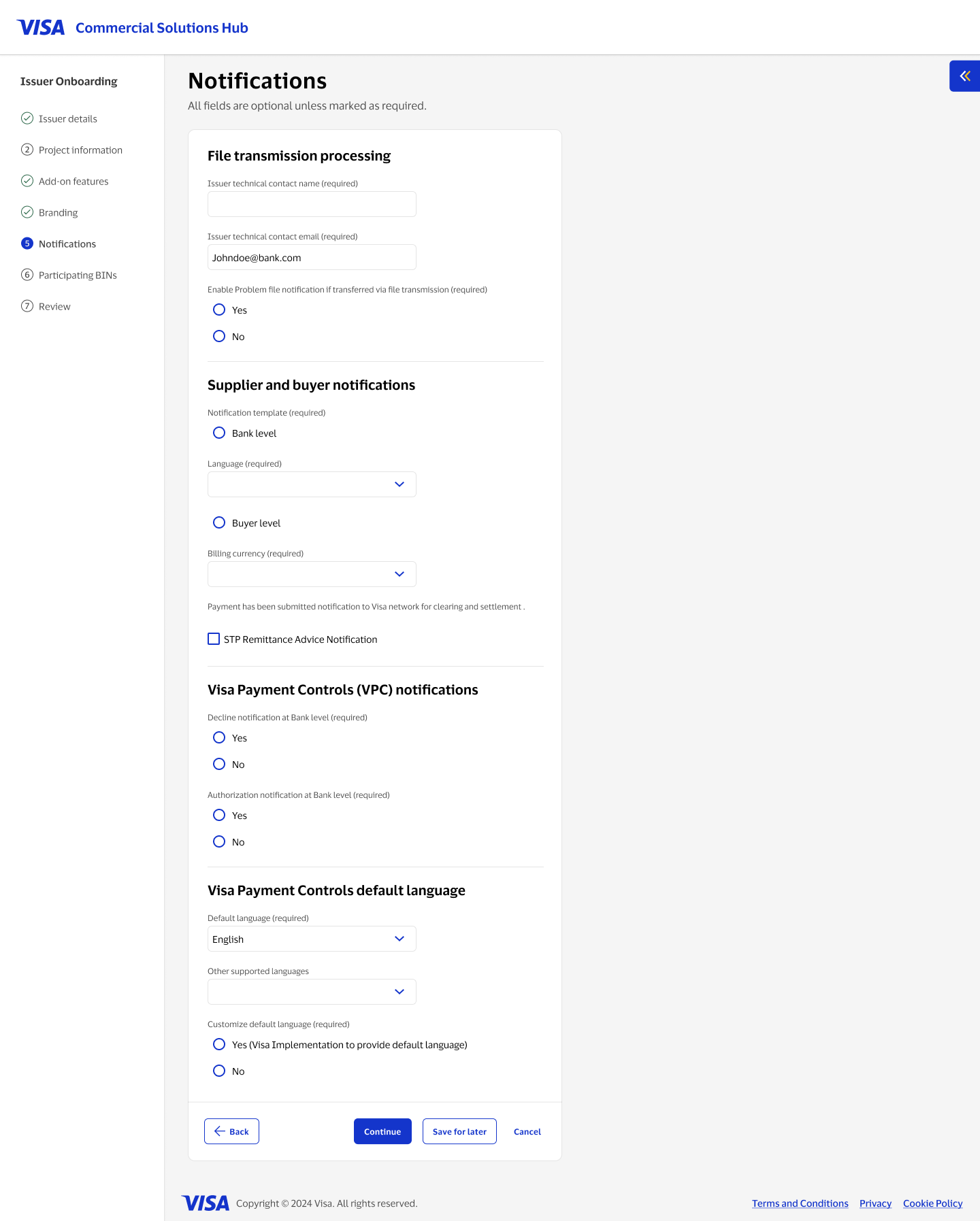 Notification preferences grouped by subsection